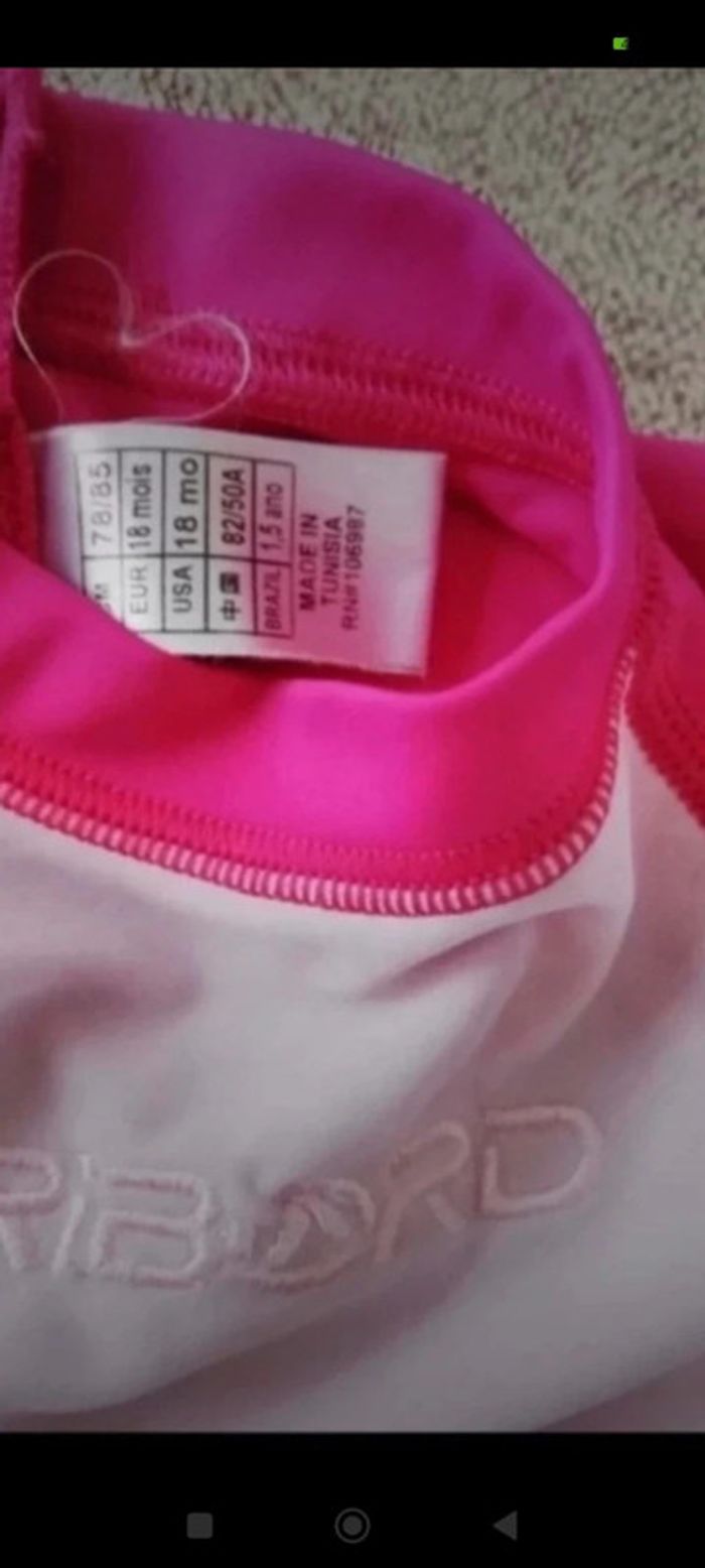 Tee shirt anti UV rose manches longues tribord 18 mois - photo numéro 2