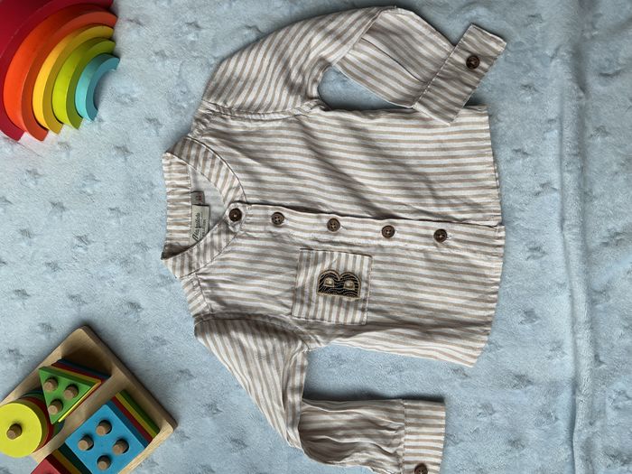 chemise manches longues blanc rayé beige poche poitrine 3 mois aéropilote - photo numéro 3