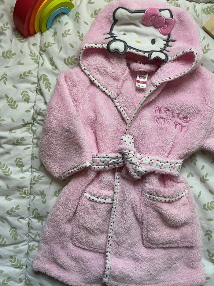 peignoir à capuche en polaire rose hello kitty avec ceinture 18 mois - photo numéro 5