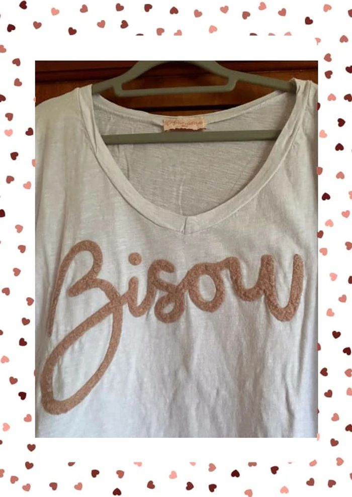 T-shirt manches longues blanc col v April Vintage - photo numéro 2