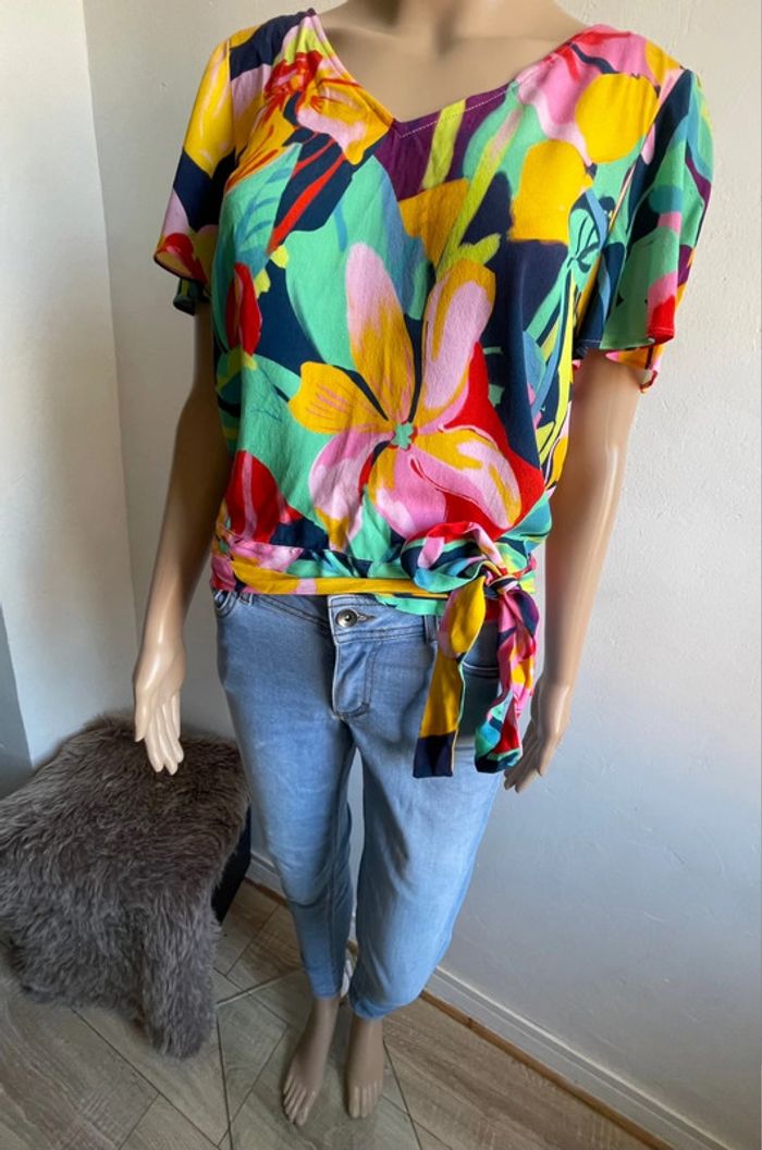 🌸 Top Naf Naf Neuf à Fleurs Colorées - Taille 38 🌺 - photo numéro 5
