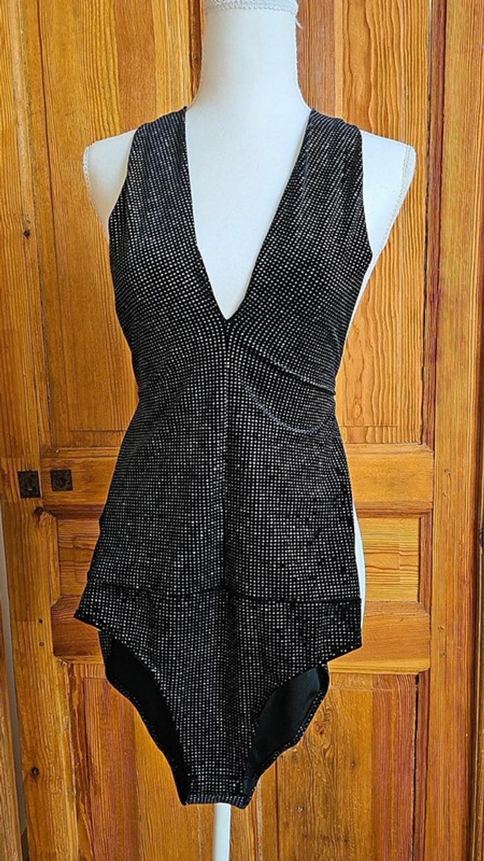 Body noir glitter strass S Mango