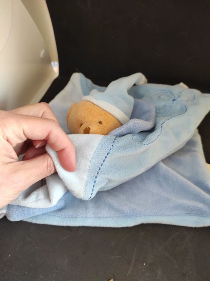 Ours Bear Marron Bleu Blue Baby Nat' doudou plat mouchoir #geektradedoudou - photo numéro 5