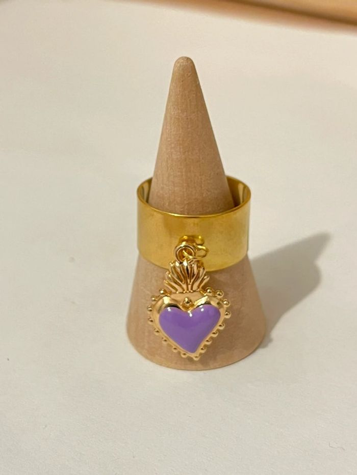 Bague acier inoxydable cœur flammes ajustable