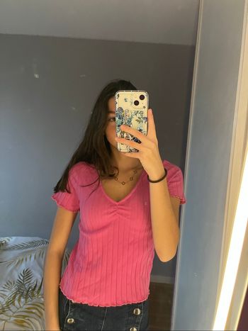 Haut rose manches courtes Mango