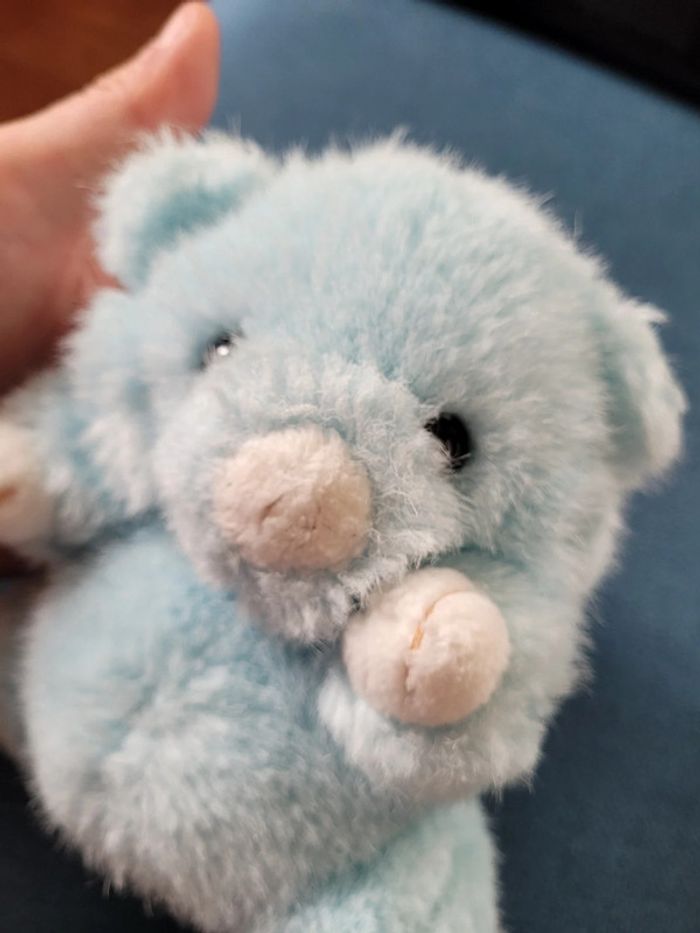 RARE Peluche cochon porc verrat Boulgom bleu ciel blanc 16cm ours doudou collection Made in France - photo numéro 2