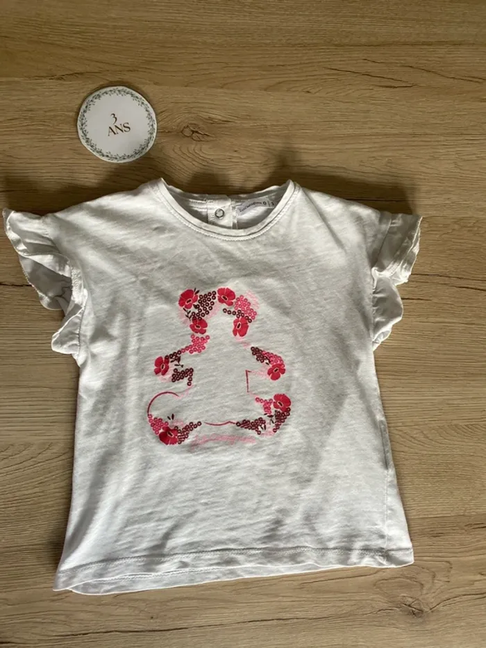 Tee-shirt blanc manche courte volant sequin fille 3 ans LuluCastagnette