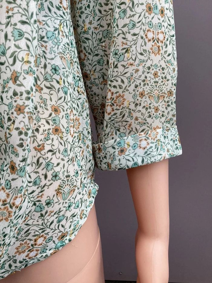 Blouse cache cache fluide à fleurs vert d’eau – Taille 36 – Très bon état - photo numéro 4