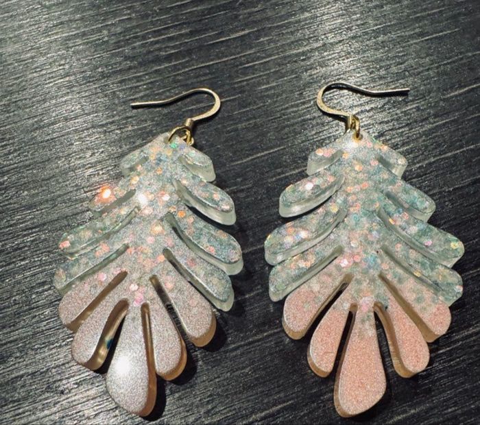 Boucle feuille rose blanc - photo numéro 2