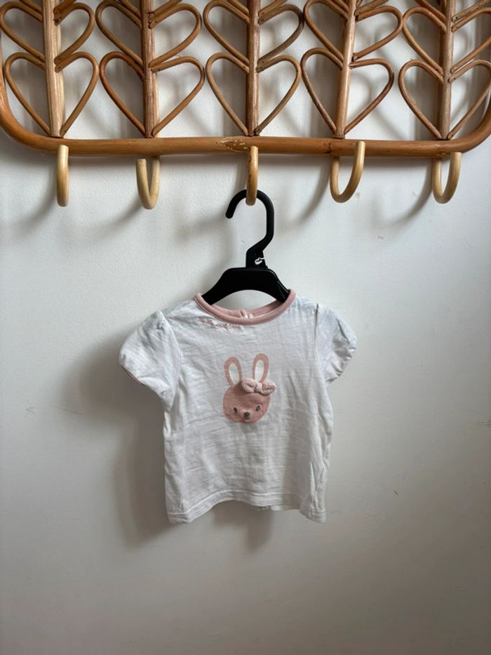 Ensemble été short éponge + t-shirt lapin rose 3 mois - photo numéro 2