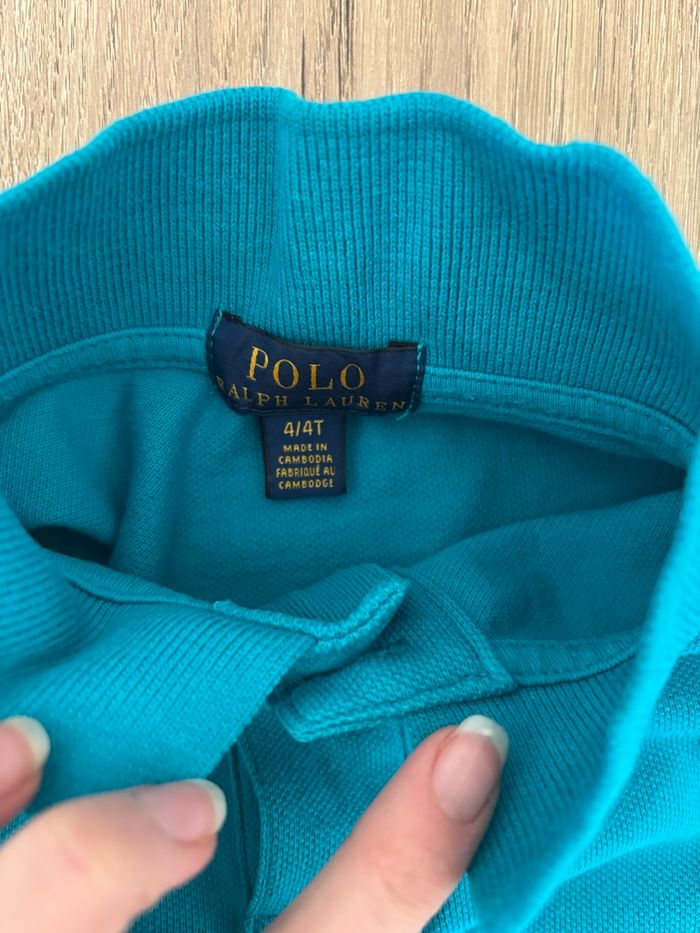 Polo shirt bleu turquoise, col roulé à bouton| Ralph Lauren ~ logo brodé | Enfant garçon 4 ans coton - photo numéro 5