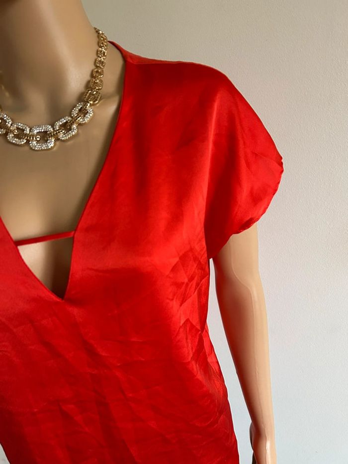 Blouse rouge orangée à manches courtes Mango taille M comme neuve - photo numéro 6
