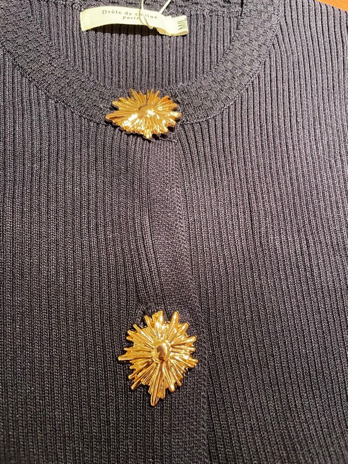 Cardigan bleu marine avec bouton doré - photo numéro 3