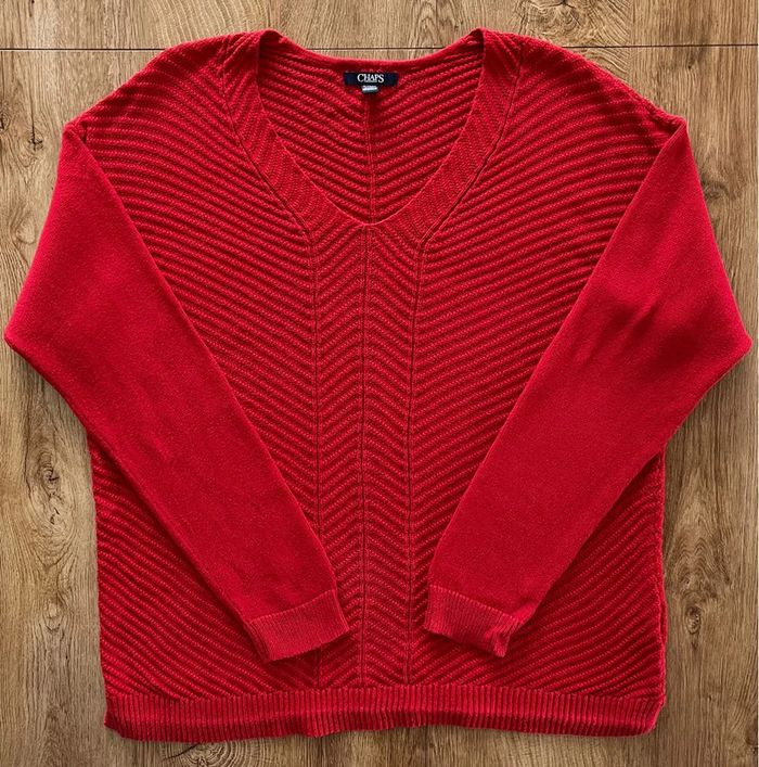 Beau pull col V rouge CHAPS pour femme, taille XL - photo numéro 3