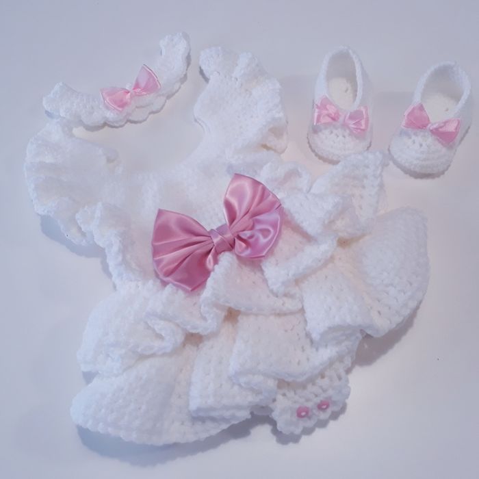 Vêtement bébé fille barboteuse crochet dentelle noeud satin rose 6 mois - photo numéro 6