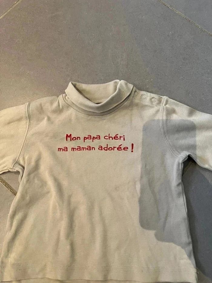 T-shirt col roulé Manches longues - Grain de blé - Gris, beige & rouge - 23 mois - photo numéro 2