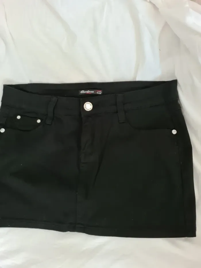 Mini jupe noire bouton bijou Clandjones Taille 40 - photo numéro 5