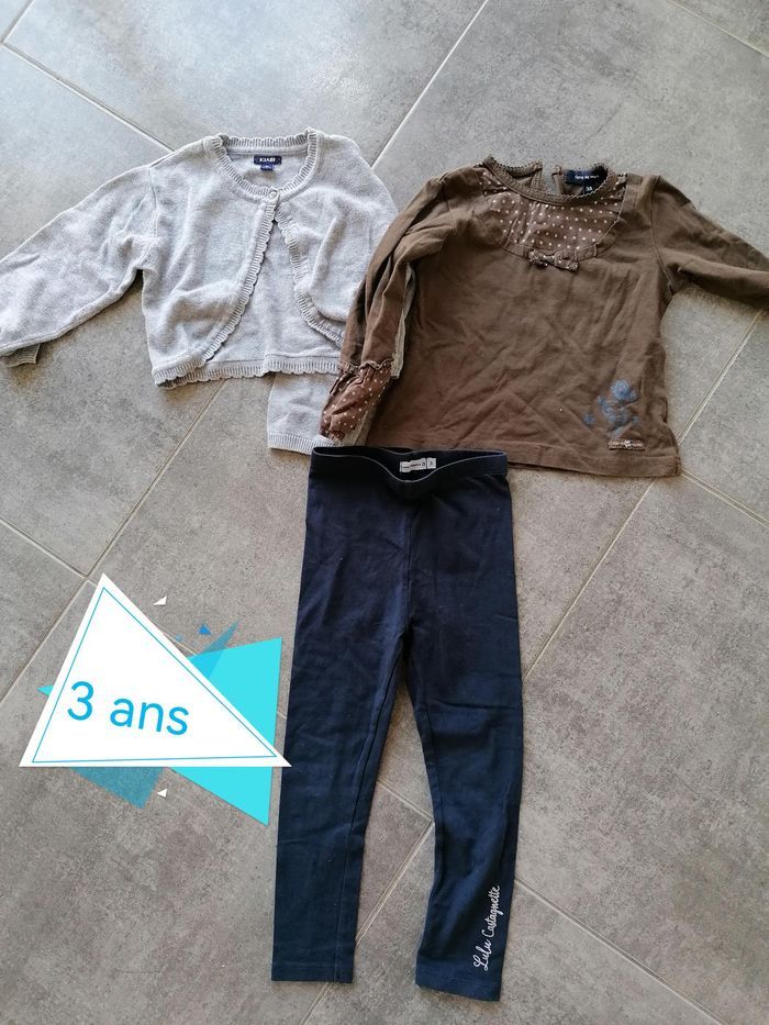 Lot 3 ans : 1 gilet kiabi + 1  tee shirt terre des marins + 1  legging lulu castagnette