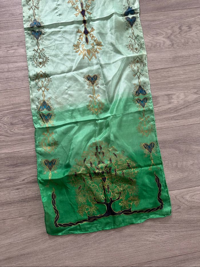 Foulard étole en soie verte et dorée Vintage 40x130cm - photo numéro 4