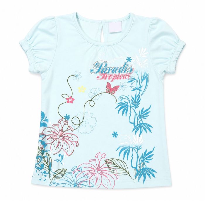 Tee shirt fille motif tropical