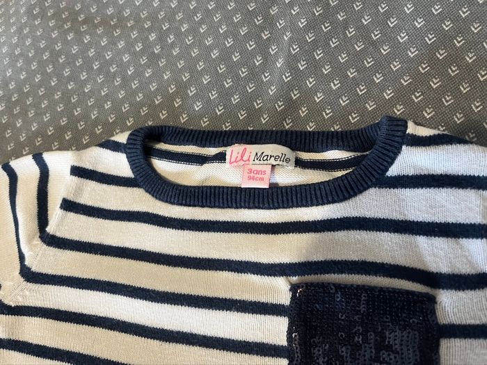 Pull marinière fille bleu et blanc – 3 ans / 94 cm - photo numéro 2