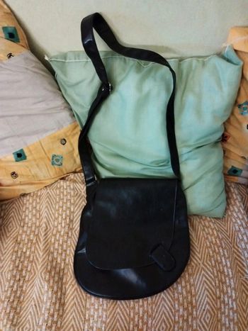 Sac noir bandoulière cuir et coton vintage bag