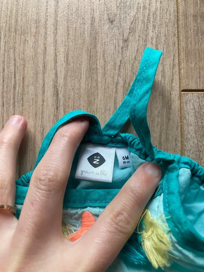 Robe turquoise à pompons 6 mois - photo numéro 5