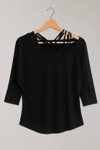 🖤 Élégante tunique noire à bretelles croisées – Taille 36 🖤