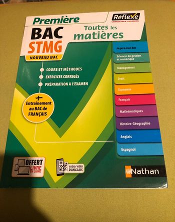 Cahier livre première bac STMG toutes les matières Nathan