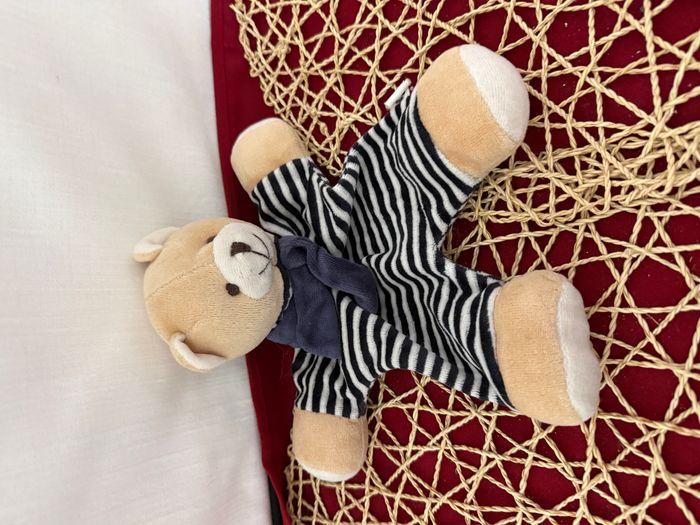 Doudou plat ours rayé bleu CMP CREDIT AGRICOLE