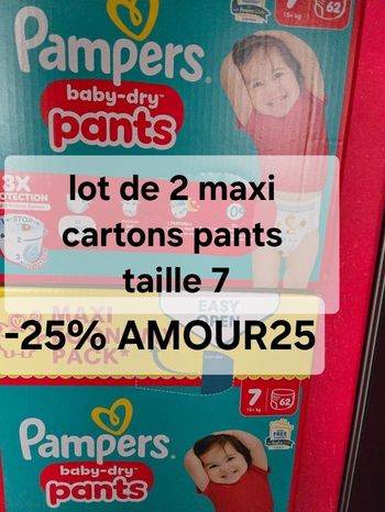 Lot de 2 maxi cartons pants pampers taille 7 soit 124 pants pour les + de 15 kg