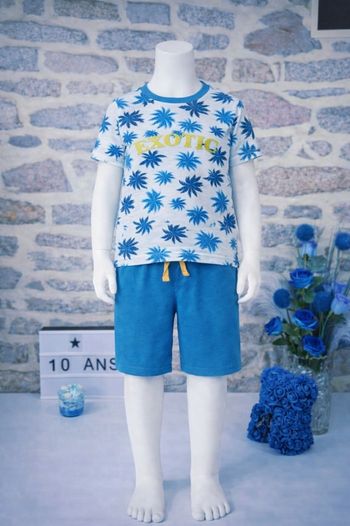 Pyjashort tropical bleu vert et multicolore Garçon taille 8 ans marque Okaidi 🎸