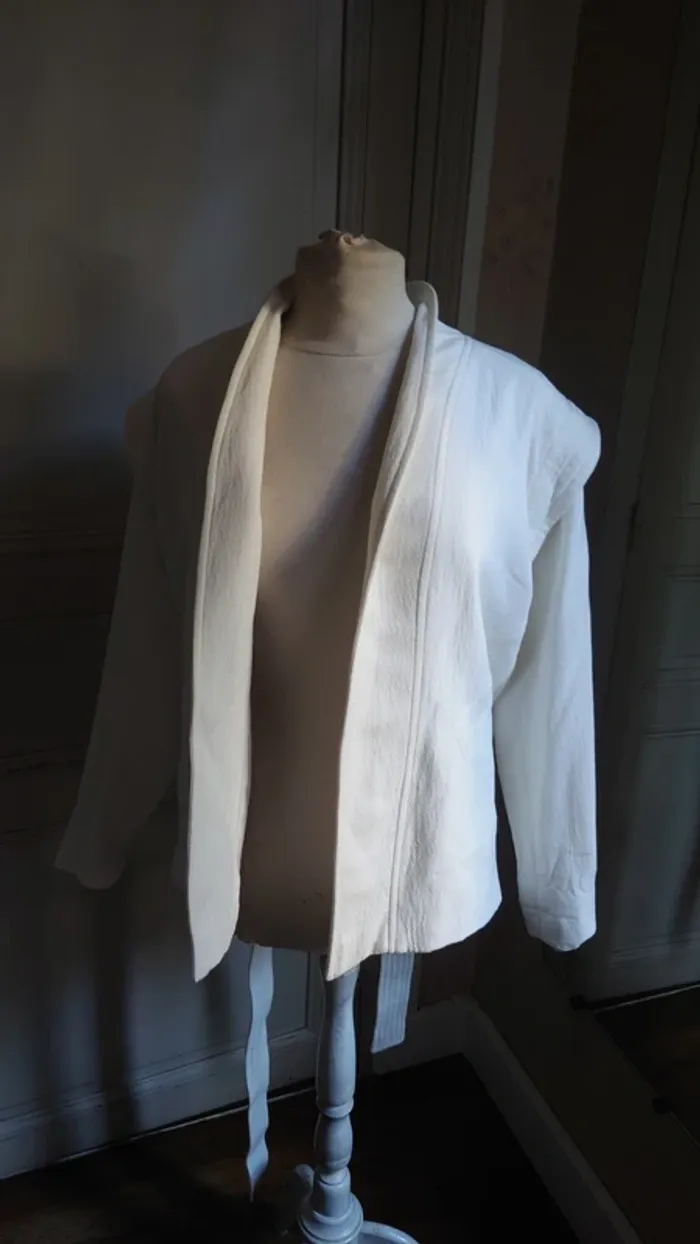 Manteau Veste Kimono t 34 36 Valentin Bérénice mi saison ceinturée blanc Coton - photo numéro 8