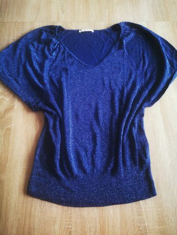 Pull manche courte camaïeu paillette bleu taille 3
