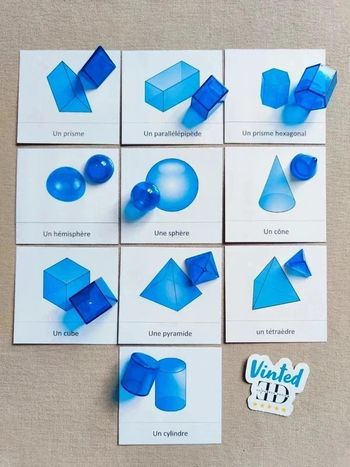 Cartes de nomenclature des solides avec figurines Montessori