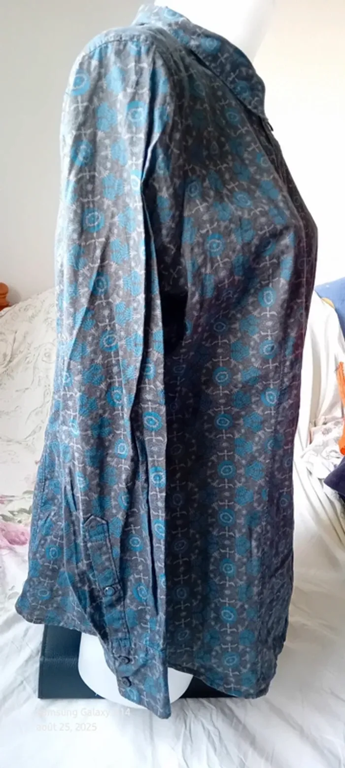 Chemise manches longues en coton longue motif floral bleu marron femme 42/44 esprit - photo numéro 3