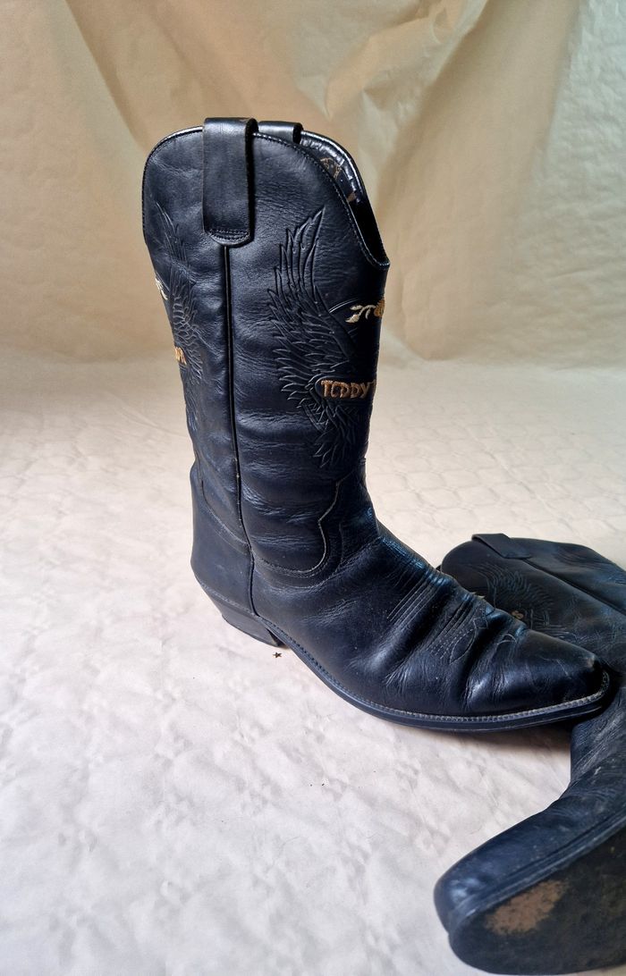Santiag cuir noir , homme , noir , motif aigle gravé  , taille 44 - photo numéro 4