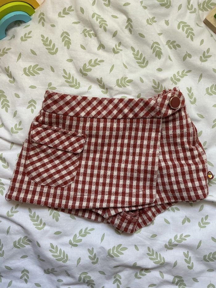 jupe short vichy bordeaux et beige sergent major taille réglable 2 ans - photo numéro 3