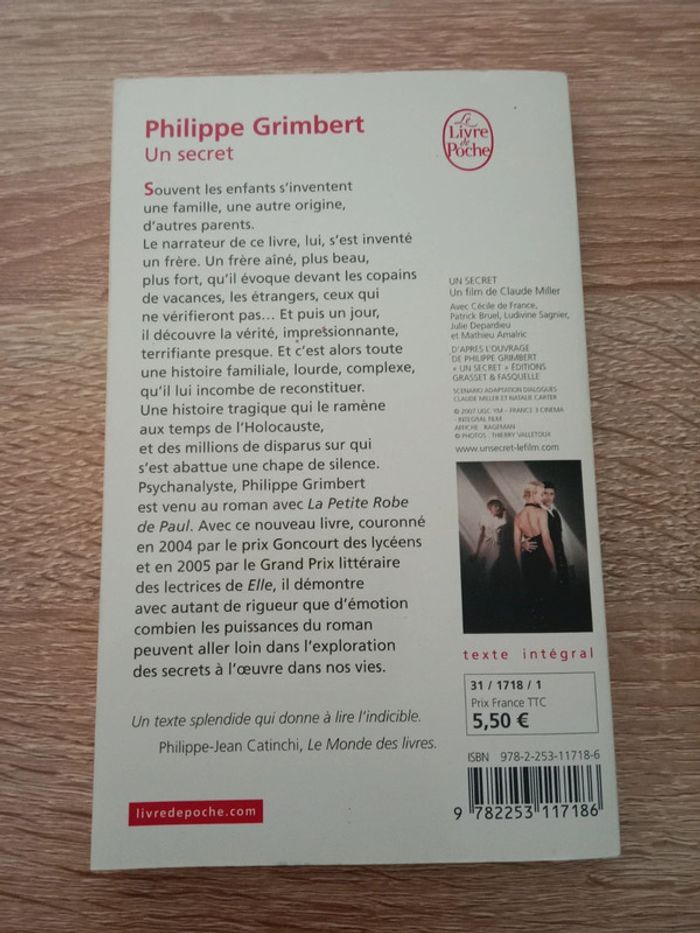 Philippe Grimbert 📚 Un secret - photo numéro 2