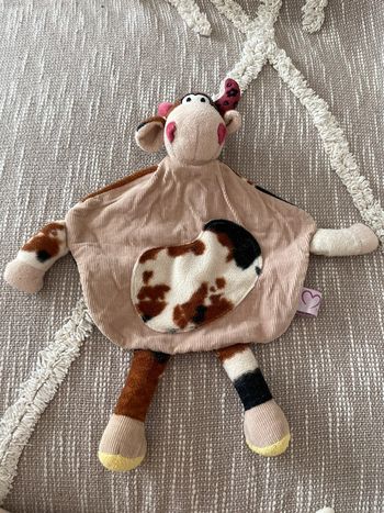 Peluche doudou plat 36cm Maïlou Tradition vache marron beige noir tacheté très bon état