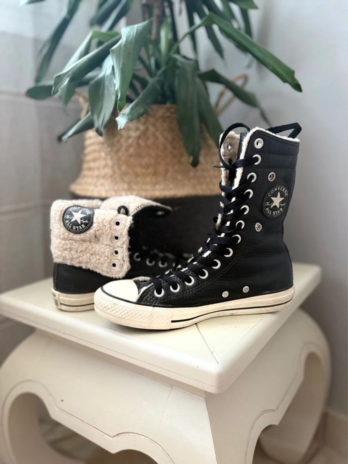 Converses montantes - fourré à l’intérieur/100% cuir extérieur - noir/creme - pointure 37