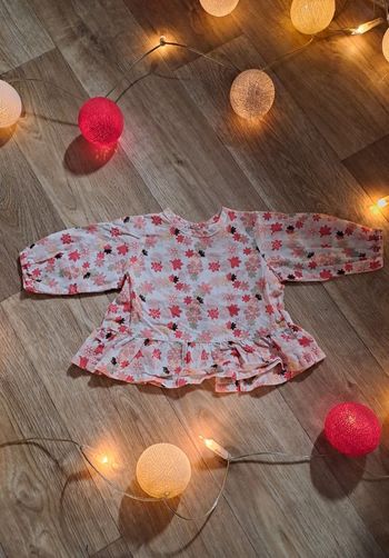 Blouse fleurie Obaïbi 1 mois manches longues rose blanche