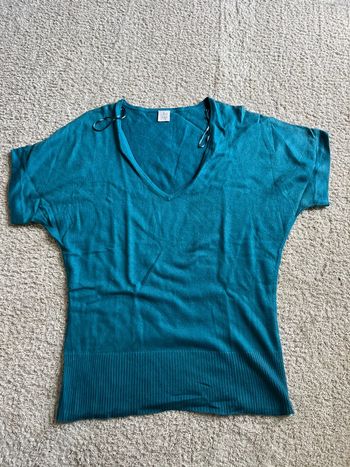 Pull léger col en V manches courtes bleu marque Camaïeu taille M