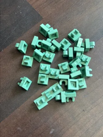 20 Lego Tile, Modified 1 x 1 with Open O Clip ref 15712 Sand Green