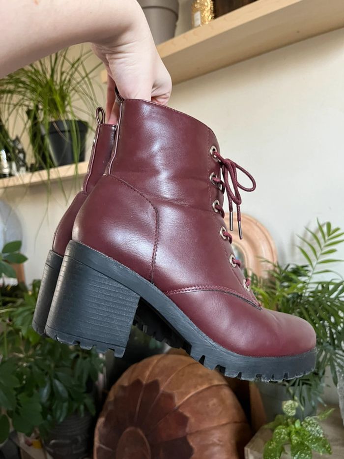 Bottines à talons avec lacets - bordeaux - photo numéro 7