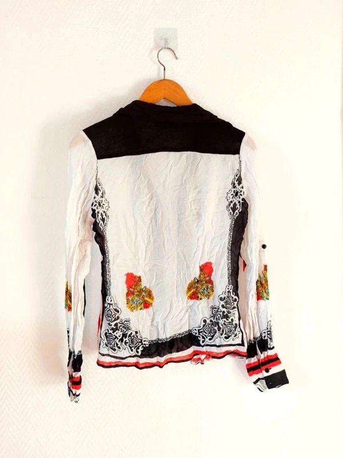 magnifique chemise manches longues, blanche, noir et rouge vintage - photo numéro 3