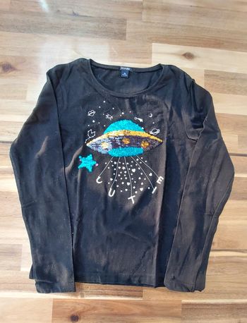 T-shirt manches longues noir avec sequins réversibles