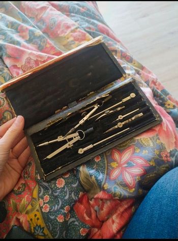 Coffret compas et instruments mathématiques dessin ancien vintage