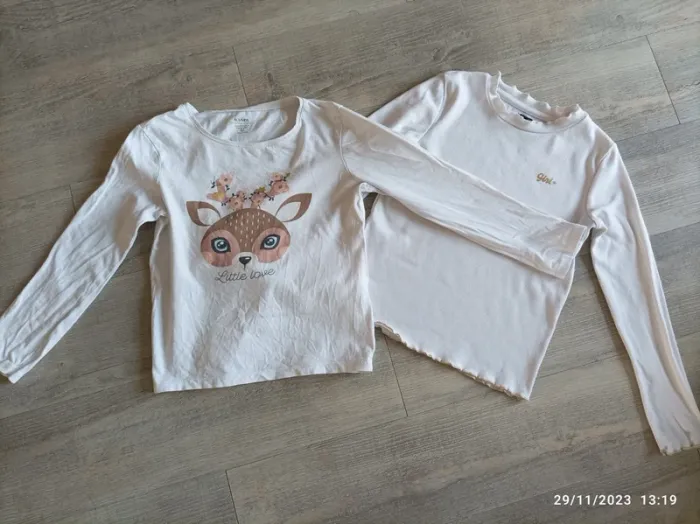 Lot 2 t-shirts manches longues 8 ans blancs - photo numéro 2