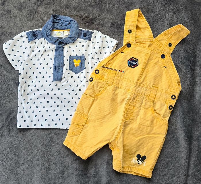 Ensemble salopette Mickey et son polo